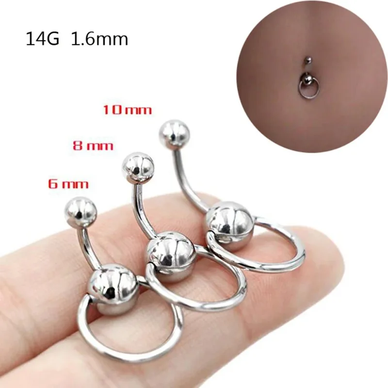 여성용 펑크 스테인레스 스틸 배꼽 단추 링, 수술 스틸 배꼽 바디 피어싱 쥬얼리, 6mm, 8mm, 10mm, 1PC 