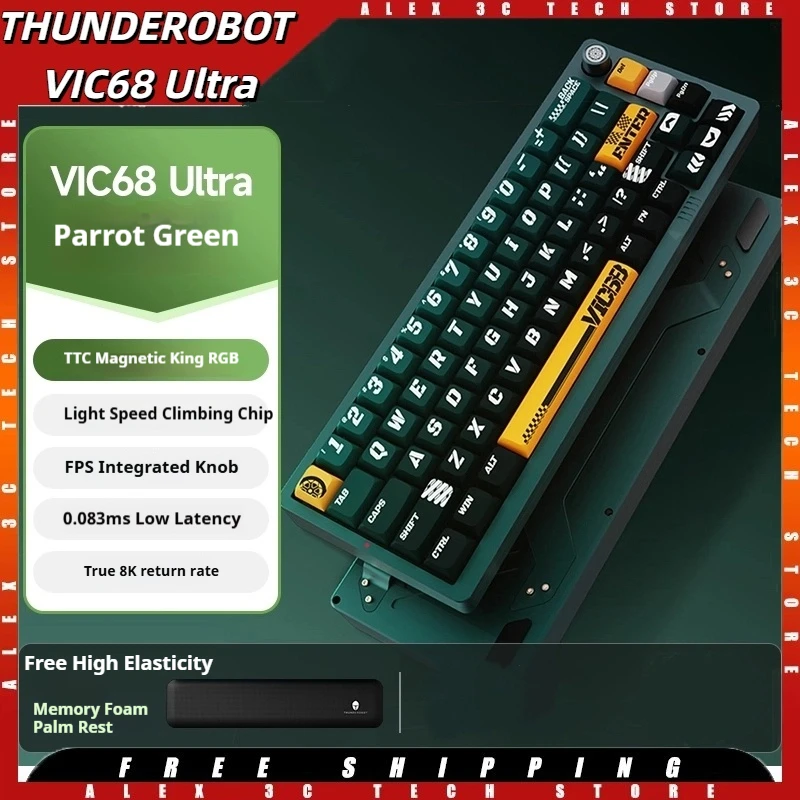 

THUNDEROBOT VIC68 Проводная клавиатура с ультрамагнитным переключателем 8 кГц RT0,001 мм Прокладка с возможностью горячей замены RGB Эргономичная игровая клавиатура для Mac/Win
