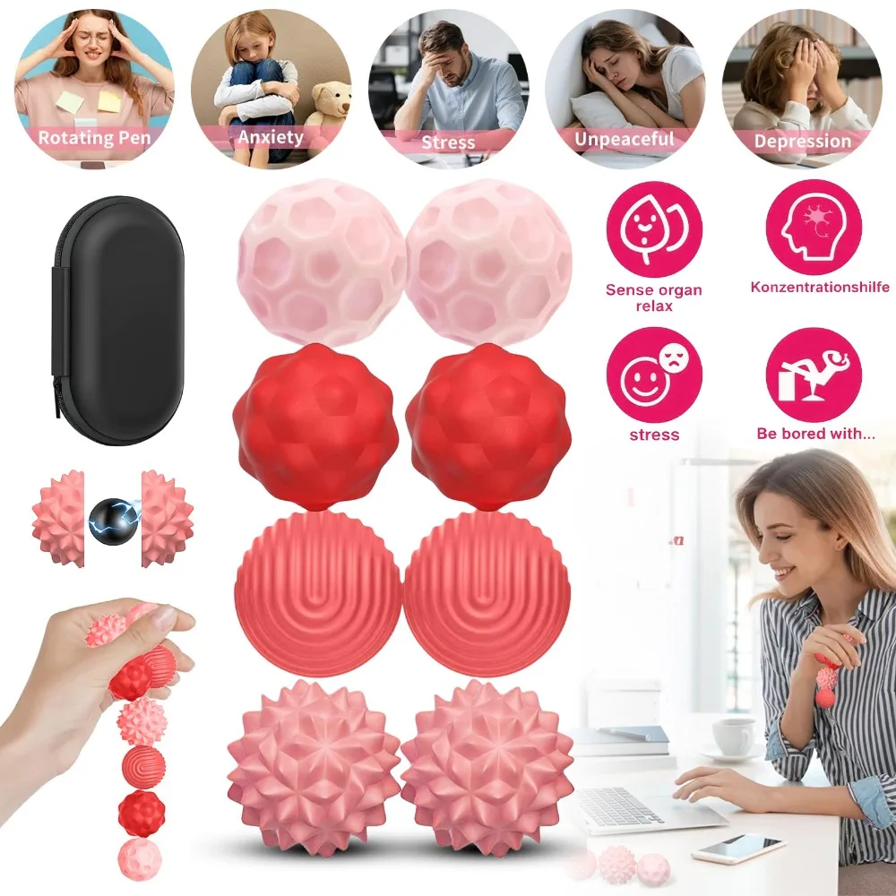 Lot de 8 balles sensorielles magnétiques, coque extérieure en silicone, conception à attraction magnétique, jouet anti-stress pour soulager l'anxiété et apaiser le TDAH