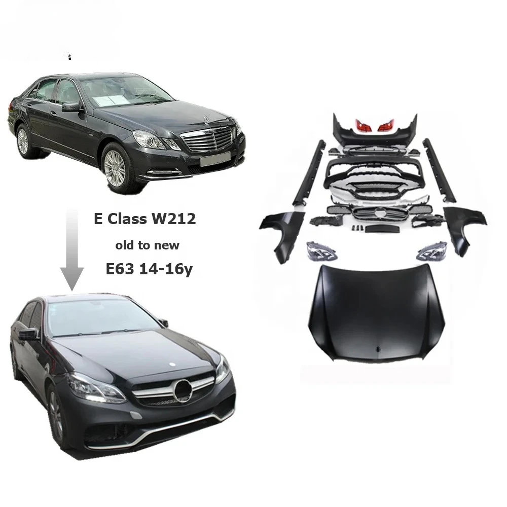 

Body Kit for E Class W212 E200 E260 E300 E350 E400 2014 to 2016y Upgrade to TI E63 PP Material Car Bumpers Hood Car Accessories