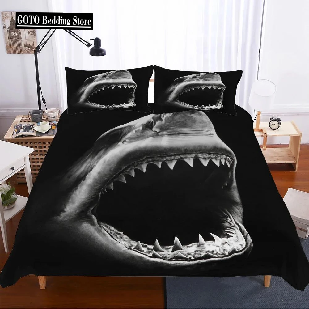 

Quilt cover set Dropshipping Black Retro Bedding Sets Thick 2/3piece/set Shark Bedclothes Luxury King Size Comforter Set Hot