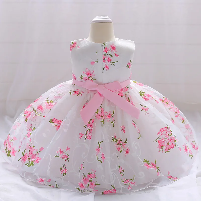 Baby Girl 1 Year Birthday Princess Party Flowers Baptism Dress Infant Embroidery Floral Sleeveless Costume Newborn Kids Clothes