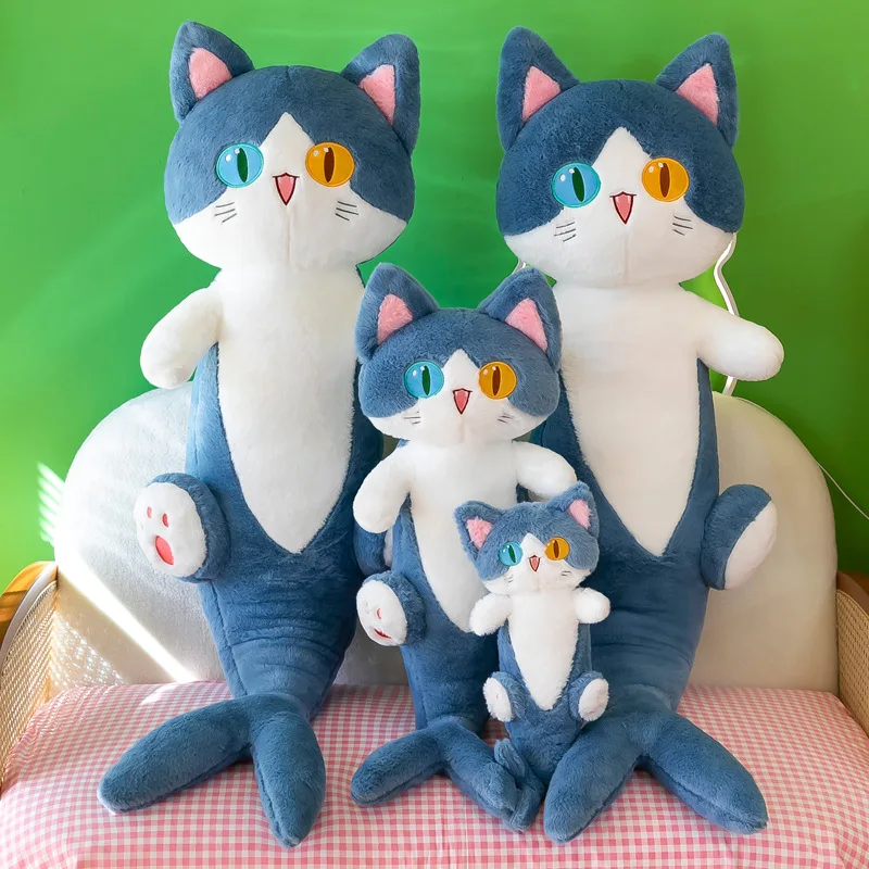 50cm Creative Different Pupil Shark Cat Doll Sleeping Pillow Kawaii Soothing Cat Plush Toy Long Striped Leg Clip Doll