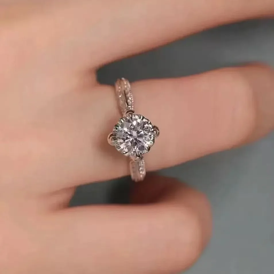 925 silver Mosan diamond ring female European and American luxury fashion Joker one carat wedding engagement diamond ring