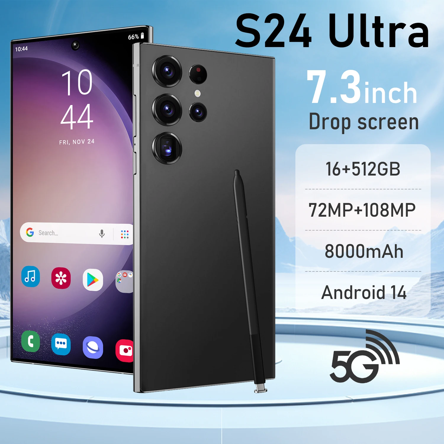 

2025 Smartphone S24 Ultra 7.3inch HD Screen 16GB+1TB 4G 5G Dual Sim Snapdragon 8 gen3 Android Unlocked Cell celular 108MP Camera