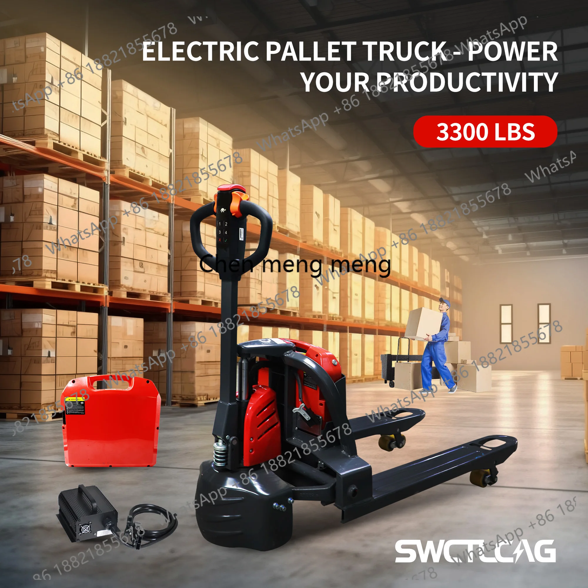 

Full Electric Pallet Jack Truck Lithium Battery Trucks Fully Powered Handling Jacks 3300 lbs Capacity 48" x 27" Forks