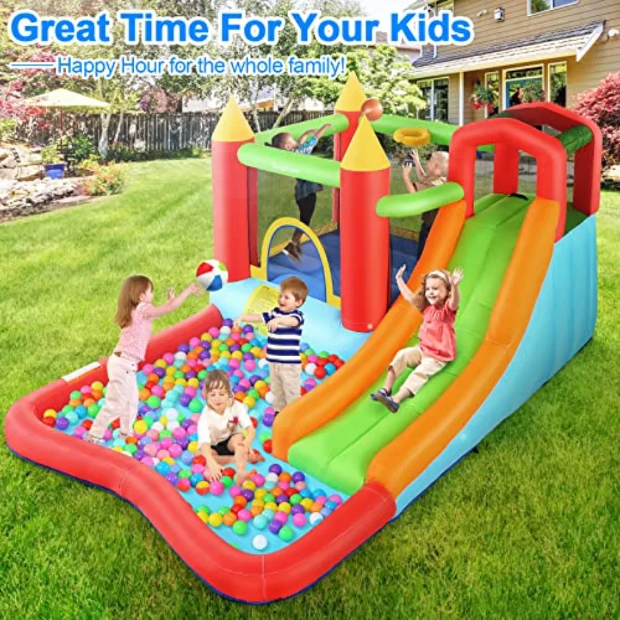 Casa de rebote, castillo de rebote inflable con soplador para niños de 3 a 12 años, parque acuático de casa inflable para exteriores/interiores (146" x 103" x 73")