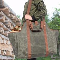 Sturdy Waxed Canvas Firewood Log Carrier, Durable Firepalce Wood Bag with Handles and Shoulder Straps for Convenient Carrying