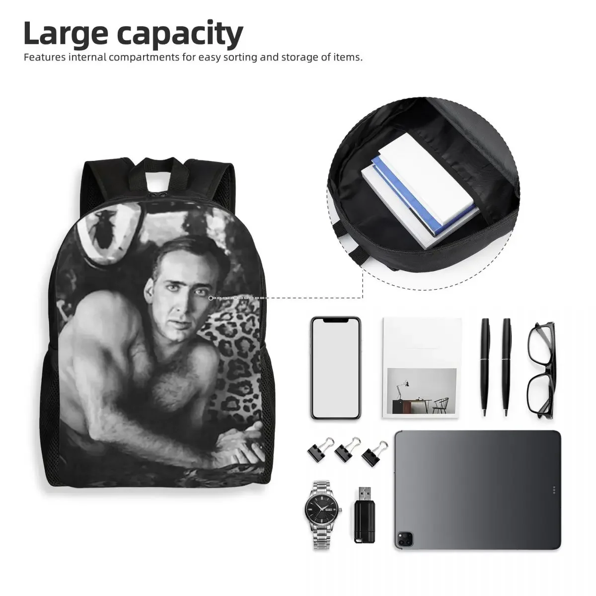 Sexy Nicolas Cage Backpack for Women Men Water Resistant School College Bag Printing Bookbags