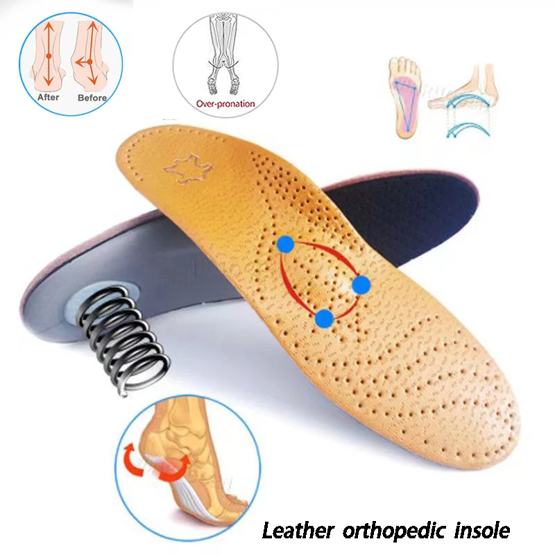 Orthopedic Foot Care Insole Leather Latex Antibacterial Active Carbon Orthotic Arch Support Instep Flat Foot Shoes Pad Men WOmen