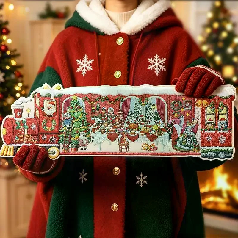 Christmas Theme 3D Landscape Sticker Cartoon Cabin Scene DIY Sticker Stacking Pasting Festival Birthday Gift For Kid Child