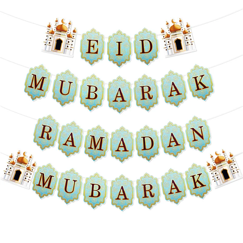 Ramadan Banner Flag 2025 Eid Mubarak Paper Garland Islamic Muslim Party Hanging Ornaments Ramadan Kareem Decorations for Home