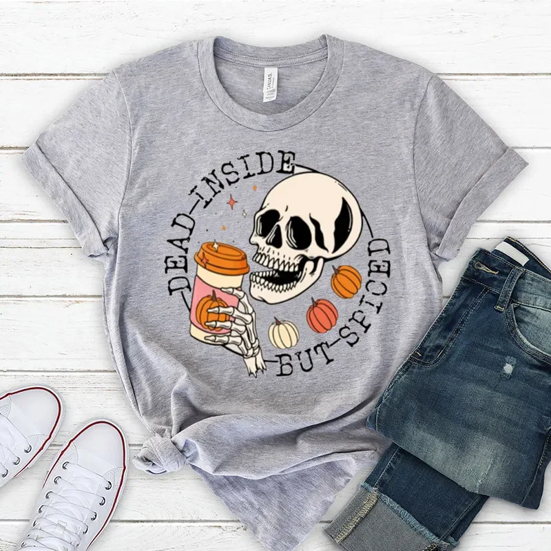 

Pumpkin spice fall coffee shirt halloween skeleton funny halloween cute latte graphic Short Sleeve Top Tees O Neck 100%cctton