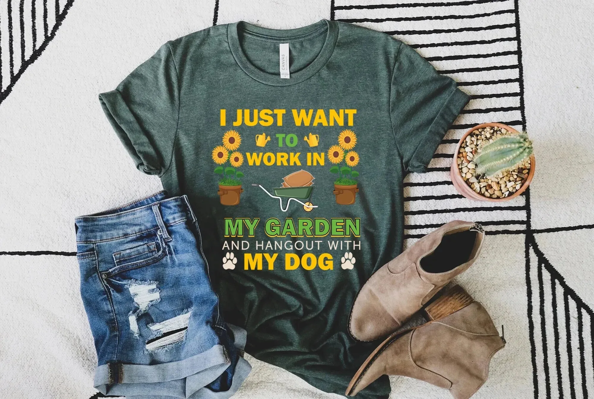 I Just Want To Work In My Garden And Hang Out With Dog T Shirt Gardening Lover Mom