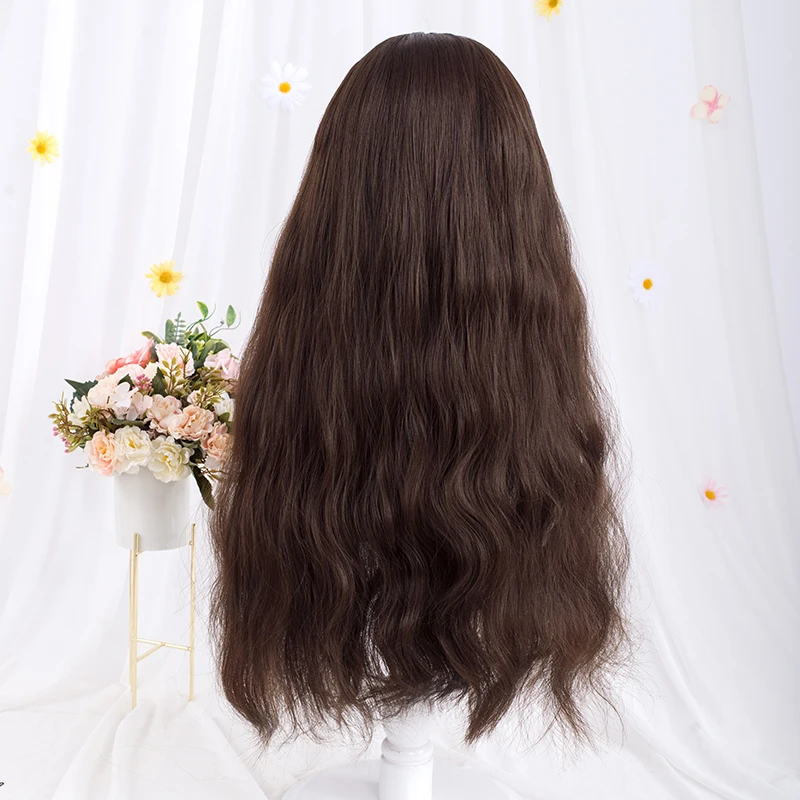 Lolita Synthetic Hair Long Wavy Purple Green Black Blue Brown Women Cosplay Wig with Bangs for Cosplay Daily Party