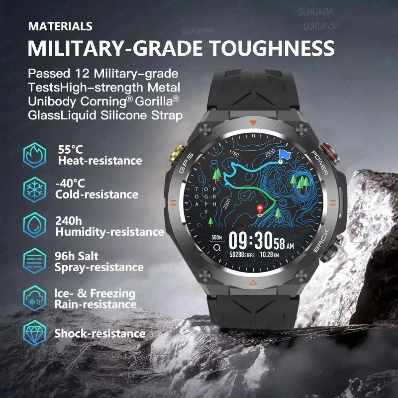 2024 New For Xiaomi Outdoor Sports Smartwatch Men GPS Compass Waterproof Bluetooth Call 650Mah Battery Fitness Trackr Smartwatch