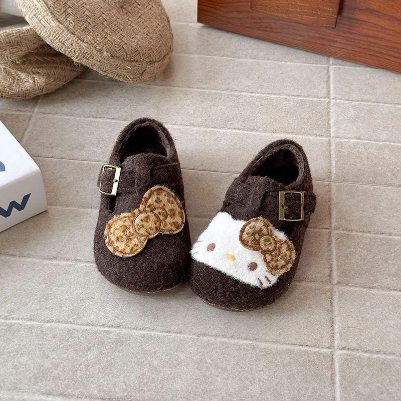 أحذية كاجوال للأطفال من جلد البولي يوريثان الكرتوني أحذية ربيعية للفتيات مضادة للانزلاق ​ قاعدة فيلكرو ناعمة ​ بني ​ حذاء رمادي مقاس 23-35