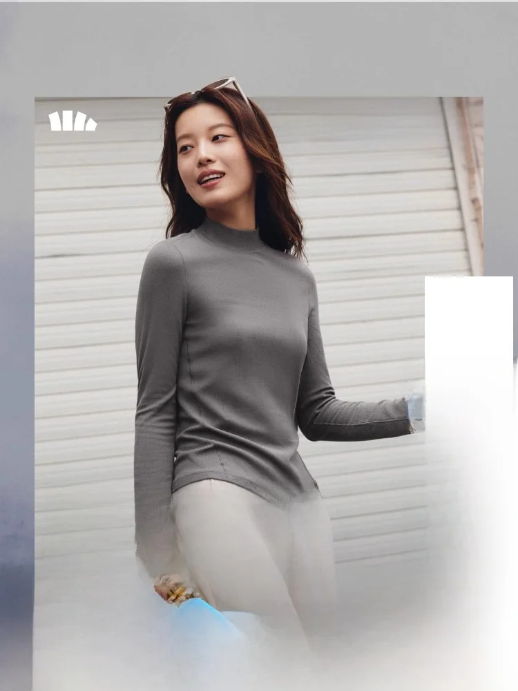 

Женская теплая футболка-лонгслив Banana Le с высоким воротником, универсальная, облегающая, для осени и зимы, внутренний слой