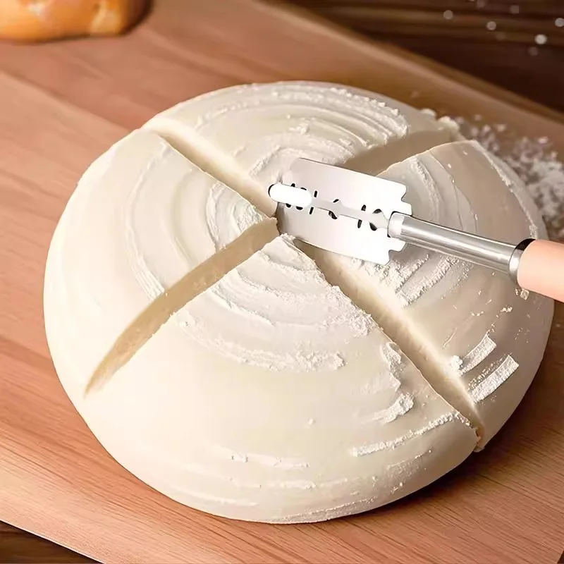 Premium Stainless Steel Bread Scoring Lame Set Egg Beater Oil Brush Bakers Lame Dough Scoring Knife Wooden Handle Baking Tool