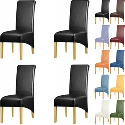 4 X Extra Large/XL Size PU Leather Dining Chair Covers Waterproof Solid Chair Seat Slipcover Protector Chair Protector Removable