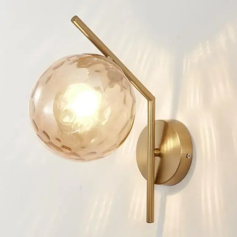 ブラックゴールド北欧ガラス壁ランプLED屋内ムーンウォールランプ寝室通路装飾ラウンドモダンベッドサイドライト壁ライト