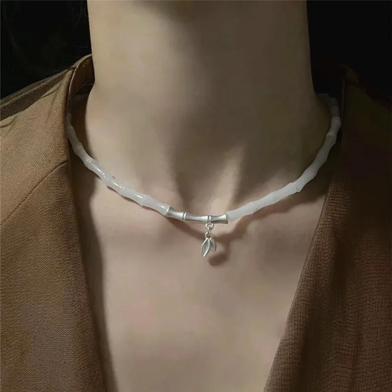 

Универсальное женское ожерелье из натурального нефрита с бусинами, нишевое дизайнерское ожерелье из серебра 999 пробы, романтичные очаровательные ювелирные изделия, хороший подарок