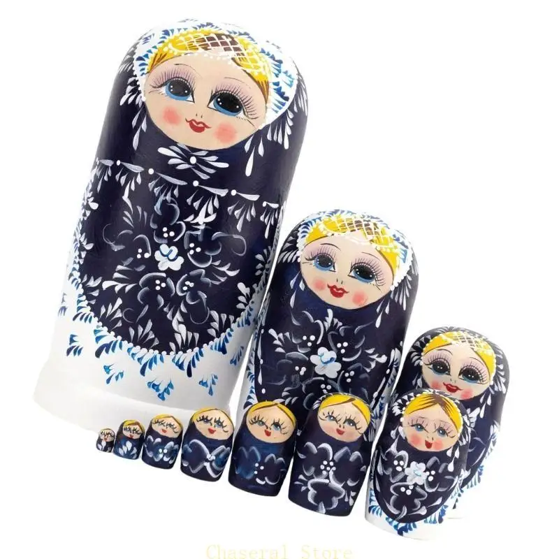 E7ce Matryoshka Dolls Zestaw 10 drewnianych rosyjskich gniazdujących lalek Festiwal Babushka Doll Pamitleir Cultural Gifts pokój