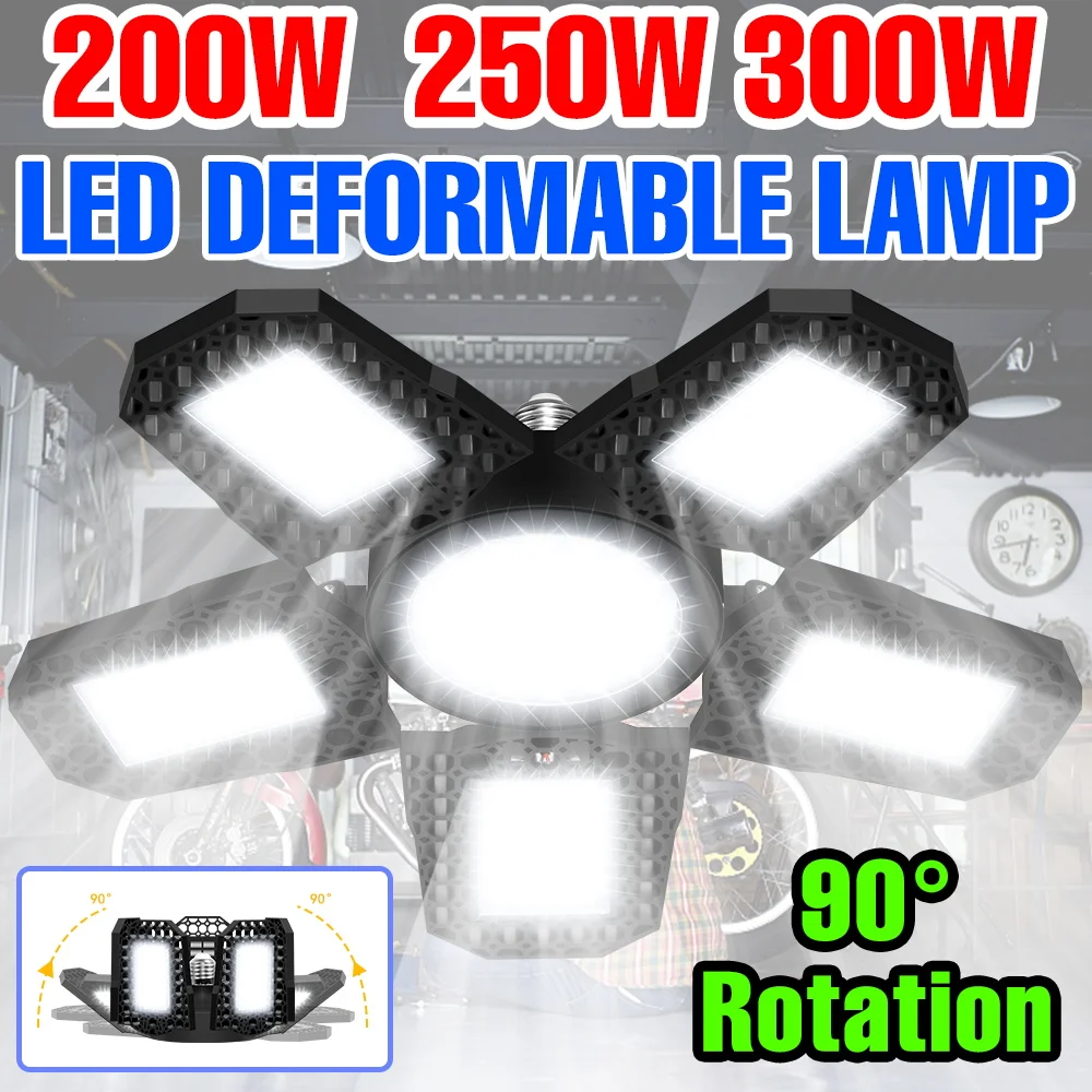 

300W LED Garage Lamp E27/E26 Deformable High Brightne Bulb 220V Spotlight 110V No Flicker Parking Lot Workshop Basement Lighting