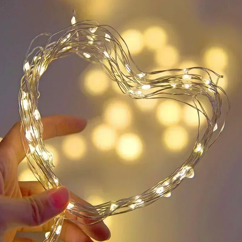 10M 100LEDs Festoon Silver Wire Light String Wedding Garland Lamp for Christmas Party Outdoor Garden Bedroom Decor Battery Power