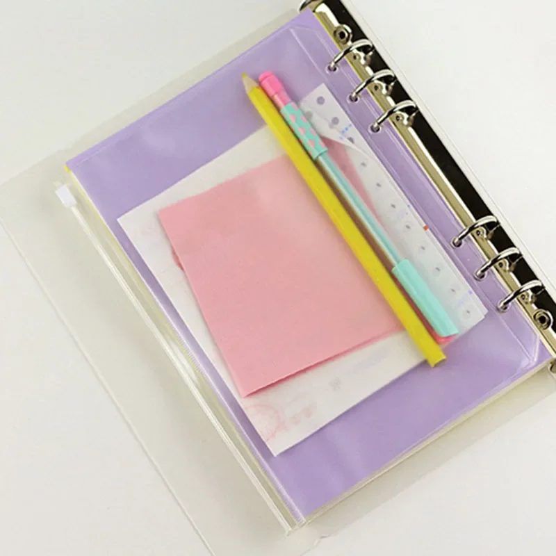 5Pcs\set PVC Loose Leaf Notebook Binder Pockets Transparent Documents Holder File Organizer Zipper Binder Pouches for Notebook