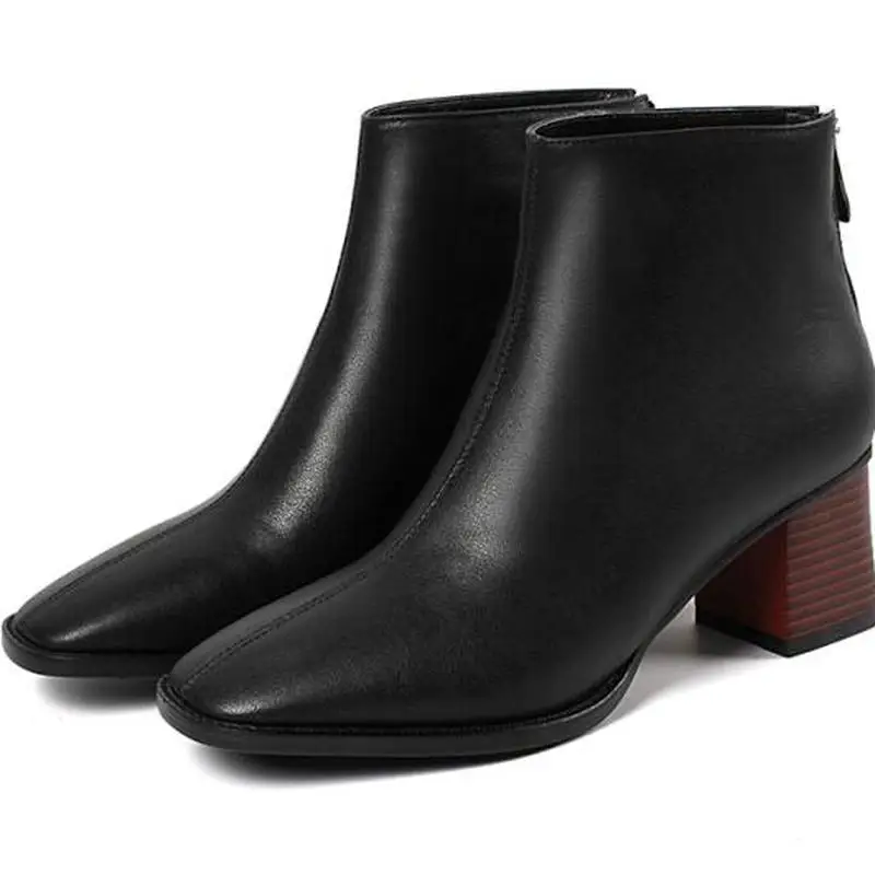 2026 new autumn winter Women ankle Boots Genuine Leather plus size34-42cowhide+pigskin square toe back-zip high heel short boots
