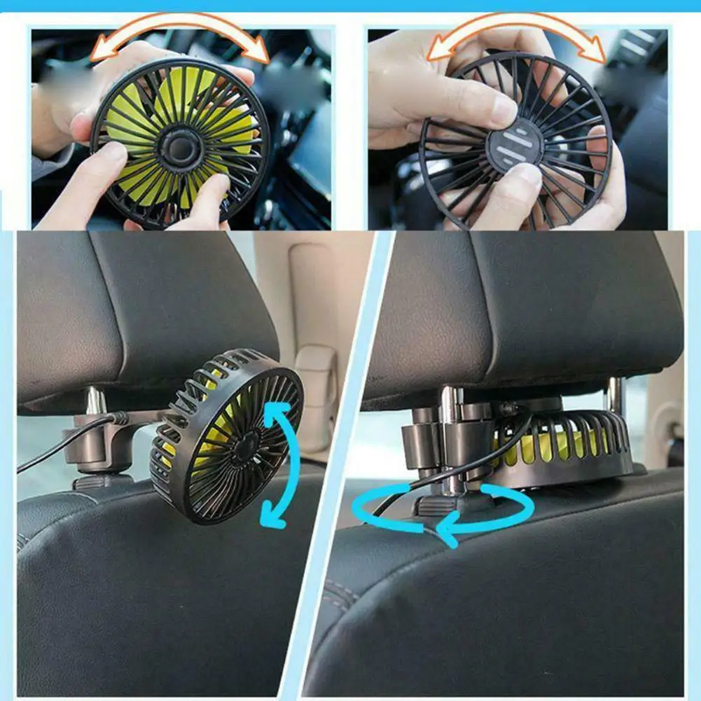 Ventilador de encosto de cabeça do carro USB, Mini assento traseiro, Arrefecimento a ar ajustável de 3 velocidades, Ventiladores sopradores, Plug