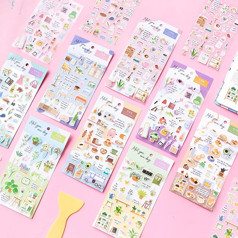 Kawai Meet You One Day Decorative Stickers Life Small Things Home Creative Ins Handbook Mobile Phone Stickers Lovely