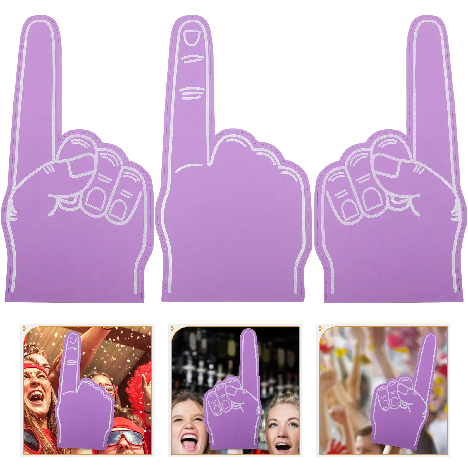 3 Pcs Toys Foam Fingers Small Portable Fan Cheerleading Hand Athletic Tape Purple