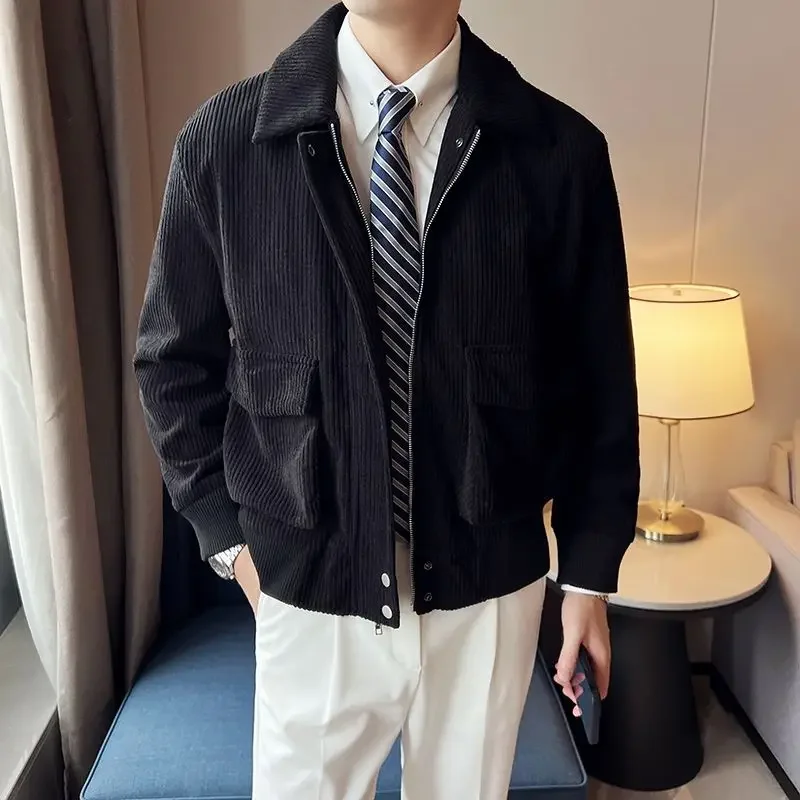 Jacket for Men High Quality Corduroy Winter Sales Of Man Coat Korean Reviews Many Joker Fast Delvery Aesthetic Original Brands