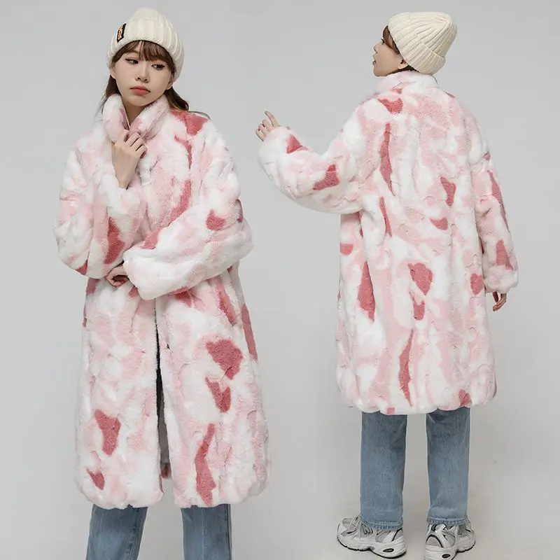 Women Red Otter Rabbit Fur Mink Coat Mid-length Winter  Thickened Coat Loose Furry Faux Fur Warm Comfortable Cold Protection