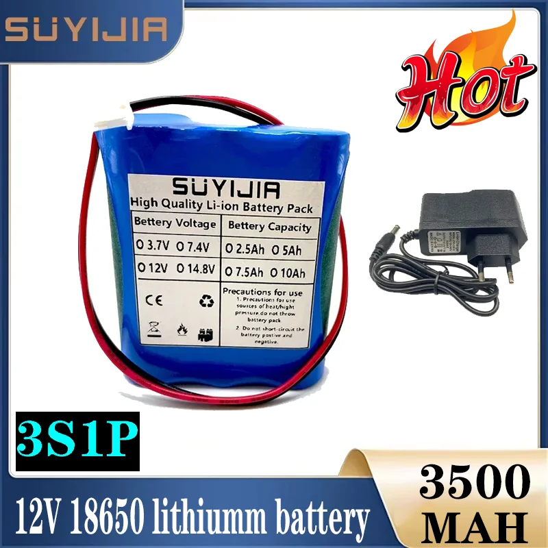 

3500MAH 3S1P 12V 18650 battery pack rechargeable Lithium-ion battery 12.6V 11.1V 5A BMS LED lighting CCTV camera power supply