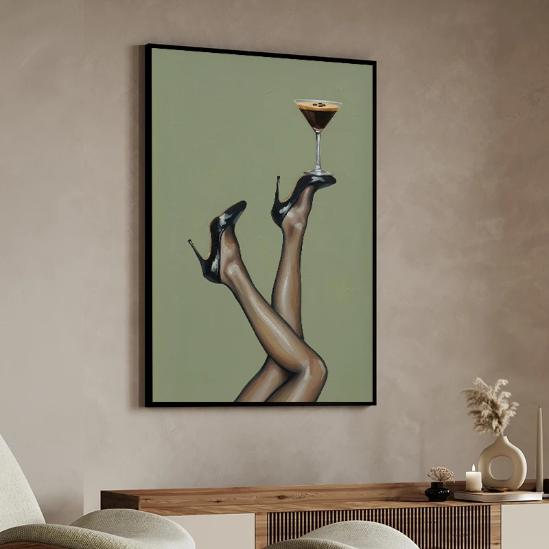 Dirty Martini & Heels Sexy Woman Poster Wall Art Feminine Woman Diving Off Yacht Canvas Painting for Kitchen Home Decor