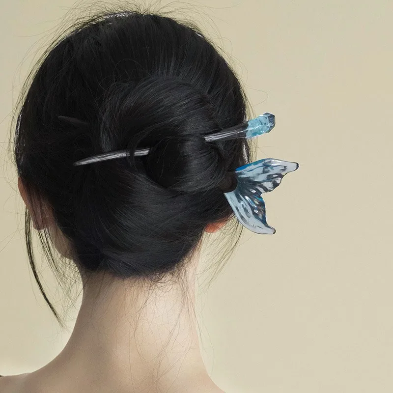 Chinese Style Blue Fish Tail Hairpin New Coiled Hair Fashionable High-End Hair Accessories Ancient Style Women Hair Accessories