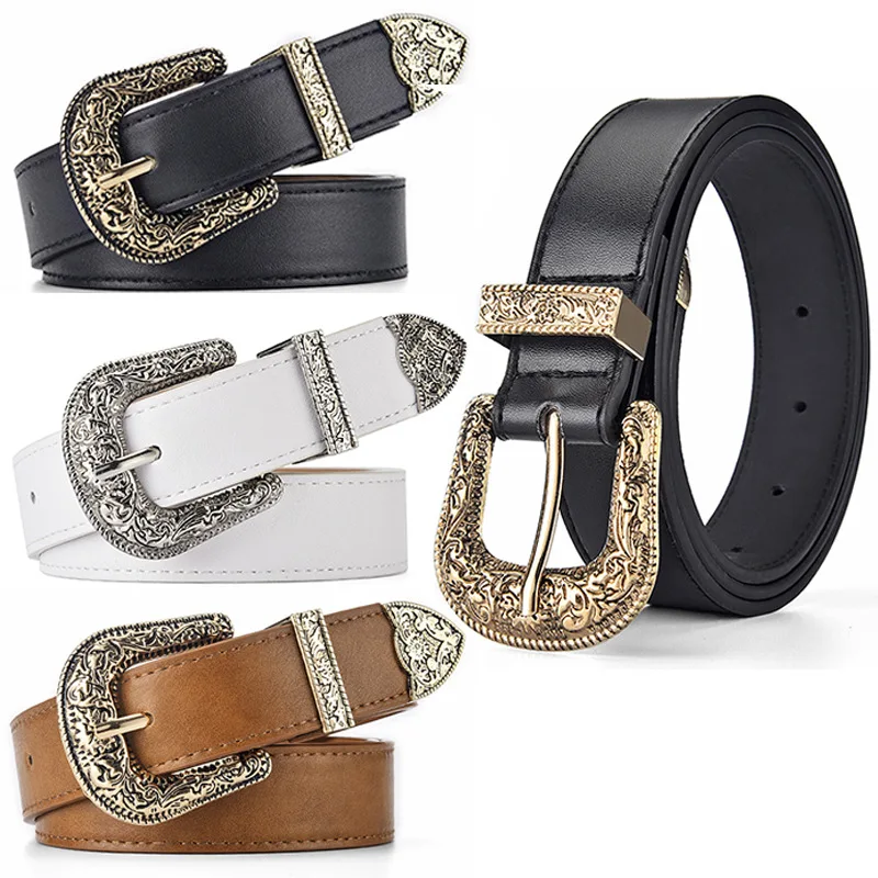 New Fashion Retro Alloy Buckle Pu Belt Leisure Suitable For Daily Commuting Wide Belt For Women