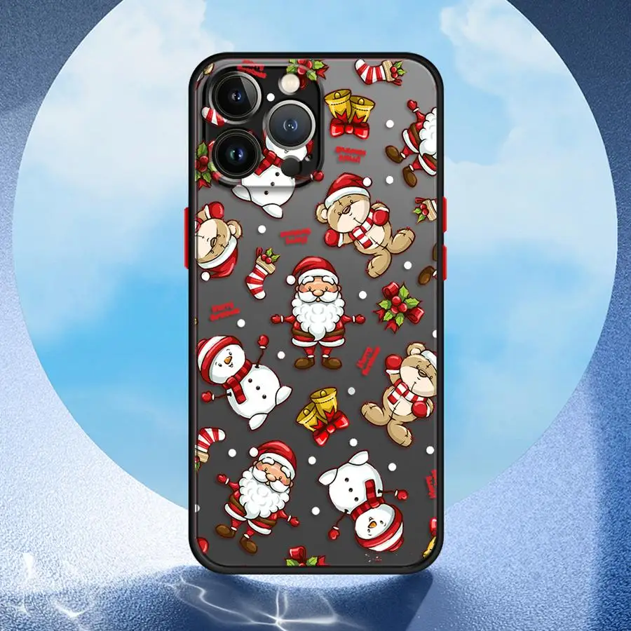 Etui na iPhone 12 16 Pro Max 14 XS 7 8 15 Plus 13 Mini 16e 17 Air 11, tylna obudowa na telefon, kreskówka, Boże Narodzenie, Święty Mikołaj