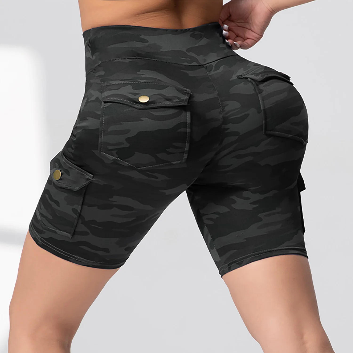 Pockets Camouflage Women's Sports Shorts High Waist Push Up Cycling Pants Fitness Outdoors Running Workout Shorts