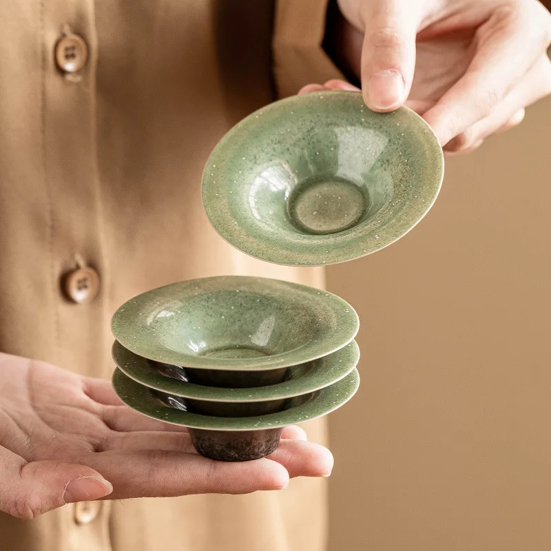 

Glazed Green Starry Sky Coaster Non Slip Heat Resistant Tea Tray Simple Retro Tea Accessory Single