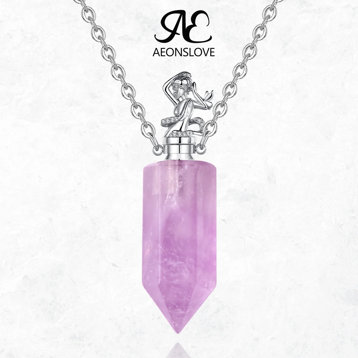 

AEONSLOVE Natural Amethyst Urn Necklace for Human Pets Ashes Perfume Bottle Pendant Essential Oil Diffuser Memorial Jewelry Gift