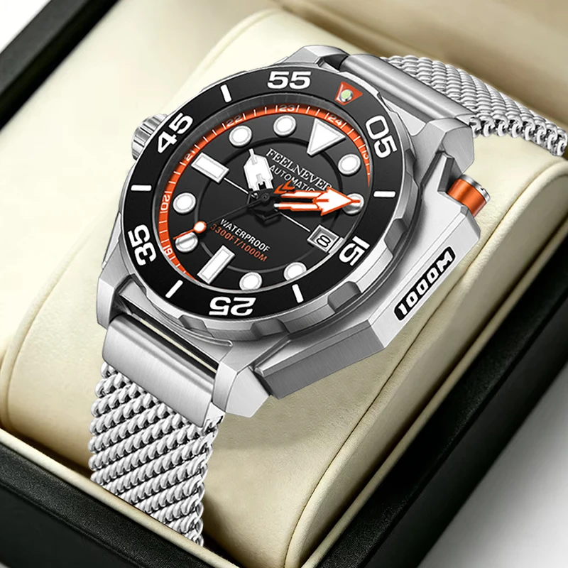 FeelNever Luxury Automatic Movement Wristwatches Fashion Casual Sport 316L Stainless Steel Waterproof Mechanical Watches for Man