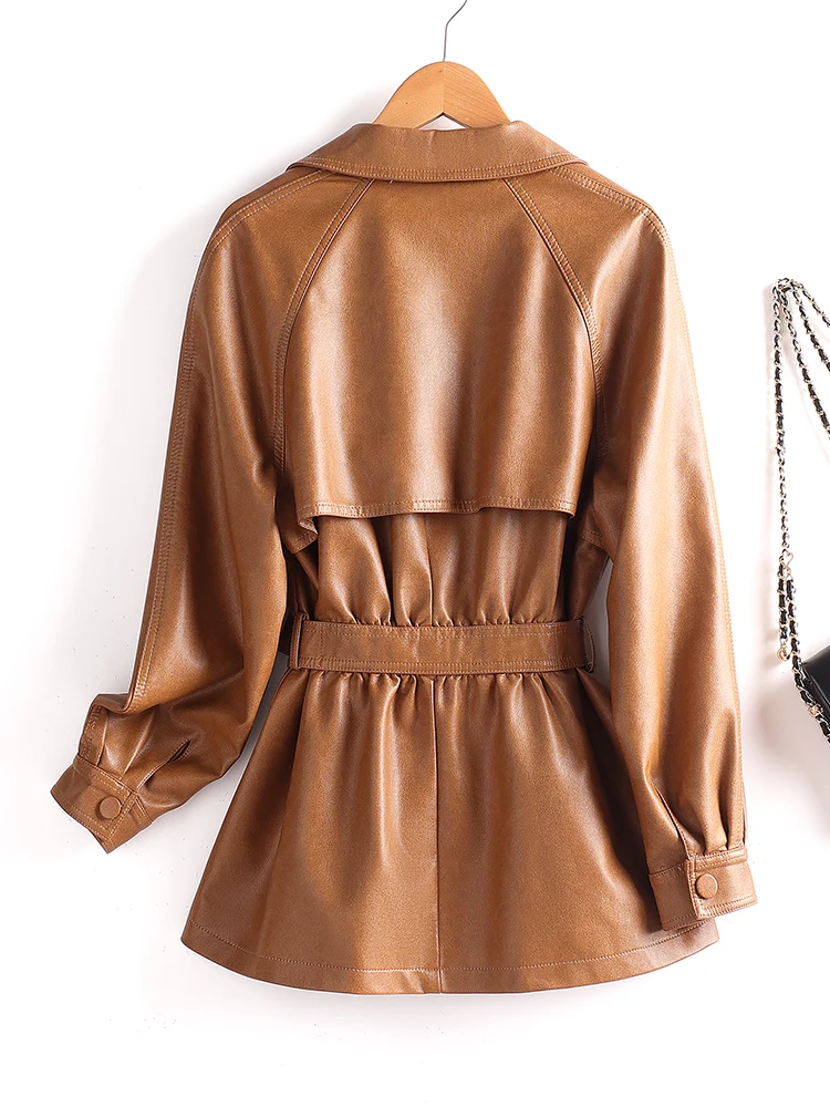 Veste coupe-vent en cuir véritable Haining pour femme, style coréen, cintrée à la taille, style britannique, ample et amincissante