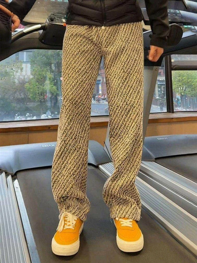 

PSO GTAL Men's Knitted Fce Lined Spor Straight Leg Pants Coffee Color Casual Trousers for Autumn Winter Fitn