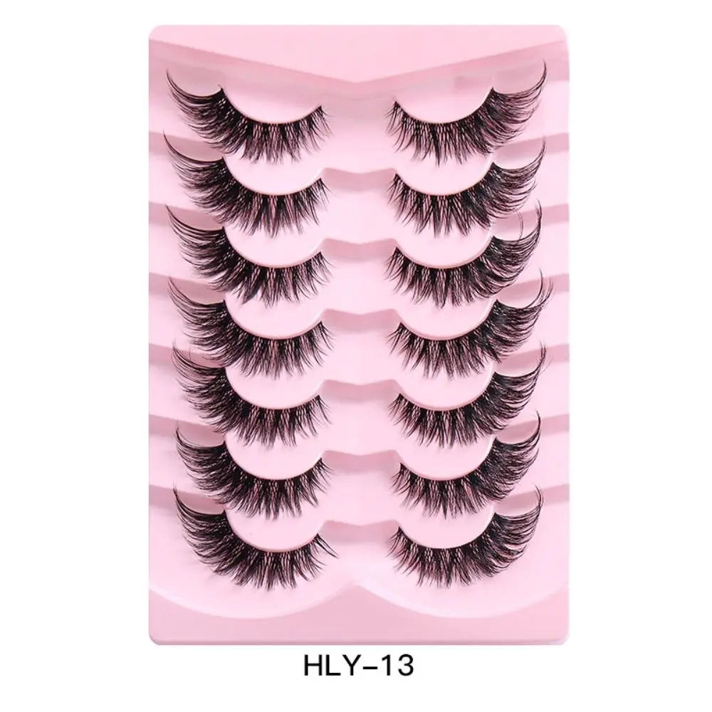 7 pairs/box Mink-like Hair Simulation Cat Eye Eyelashes Eye Elongated Wispy Faux Fluffy Cat Eye False Eyelashes