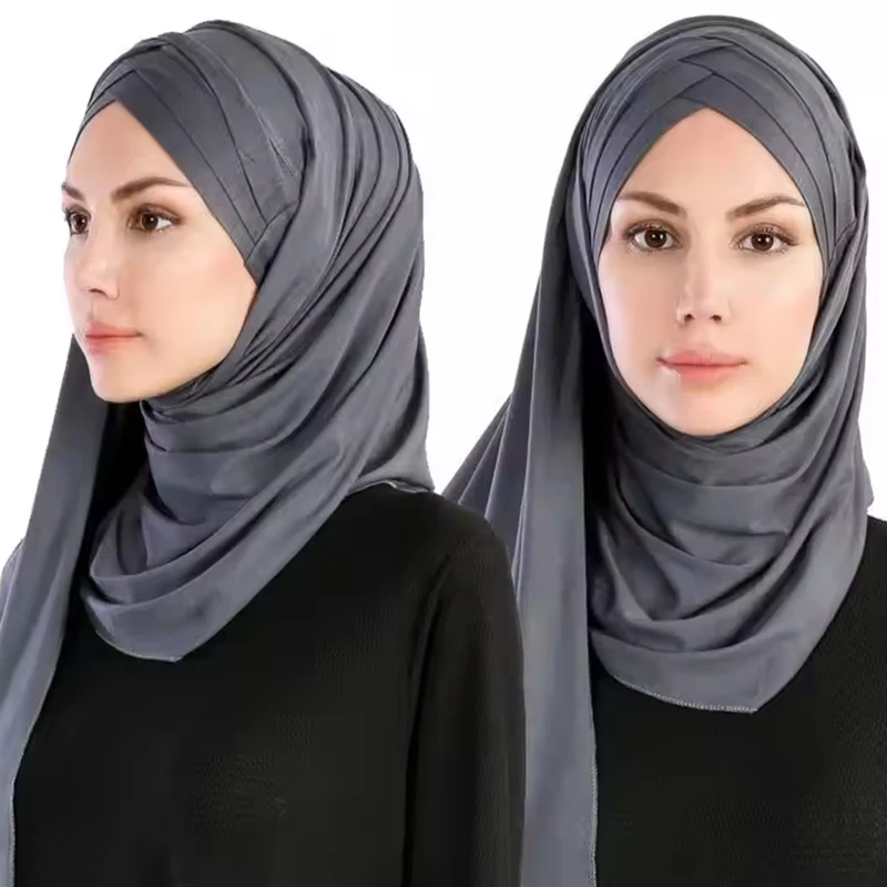 Muslim Jersey Hijab Cross Inner Undercap Instant Hijab for Women Ready to Wear Scarf