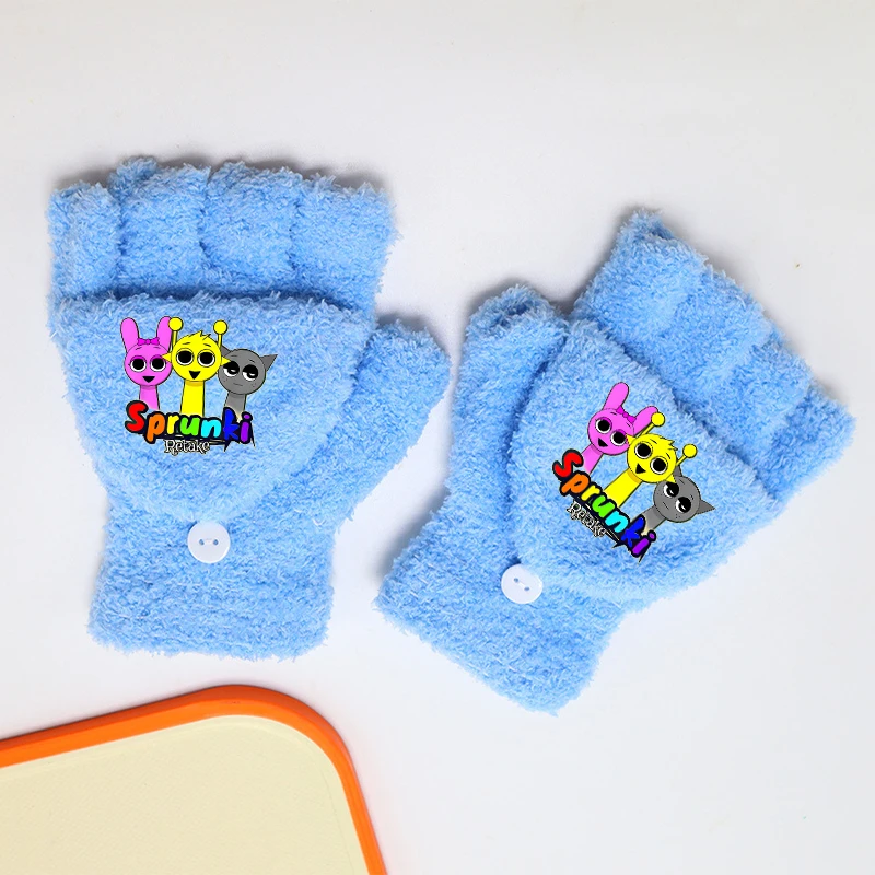 

Sprunkis Kids Fingerless Gloves Anime Pinki Oren Winter Warm Mittens Print Children Finger Gloves Boys Girls Birthday Xmas Gift